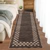 Garvee 5×7 Modern Checkerboard Washable Rug for Entryway Indoor, Bordered Living Room Rug with Non Slip Backing, Stain Resistant Non Shedding Solid Color Area Rugs for Bedroom, Dining Room, Taupe(Scalloped|brown)