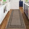 Garvee 5×7 Modern Checkerboard Washable Rug for Entryway Indoor, Bordered Living Room Rug with Non Slip Backing, Stain Resistant Non Shedding Solid Color Area Rugs for Bedroom, Dining Room, Taupe(Checkered|brown)