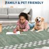 Garvee 5×7 Modern Checkerboard Washable Rug for Entryway Indoor, Bordered Living Room Rug with Non Slip Backing, Stain Resistant Non Shedding Solid Color Area Rugs for Bedroom, Dining Room, Taupe(Scalloped|green)
