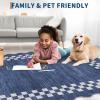 Garvee 5×7 Modern Checkerboard Washable Rug for Entryway Indoor, Bordered Living Room Rug with Non Slip Backing, Stain Resistant Non Shedding Solid Color Area Rugs for Bedroom, Dining Room, Taupe(Scalloped|navy)