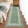 Garvee 5×7 Modern Checkerboard Washable Rug for Entryway Indoor, Bordered Living Room Rug with Non Slip Backing, Stain Resistant Non Shedding Solid Color Area Rugs for Bedroom, Dining Room, Taupe(Scalloped|green)
