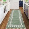 Garvee 5×7 Modern Checkerboard Washable Rug for Entryway Indoor, Bordered Living Room Rug with Non Slip Backing, Stain Resistant Non Shedding Solid Color Area Rugs for Bedroom, Dining Room, Taupe(Scalloped|green)