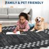 Garvee 5×7 Modern Checkerboard Washable Rug for Entryway Indoor, Bordered Living Room Rug with Non Slip Backing, Stain Resistant Non Shedding Solid Color Area Rugs for Bedroom, Dining Room, Taupe(Scalloped|dark Grey)