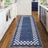 Garvee 5×7 Modern Checkerboard Washable Rug for Entryway Indoor, Bordered Living Room Rug with Non Slip Backing, Stain Resistant Non Shedding Solid Color Area Rugs for Bedroom, Dining Room, Taupe(Scalloped|navy)