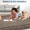 Garvee 5×7 Modern Checkerboard Washable Rug for Entryway Indoor, Bordered Living Room Rug with Non Slip Backing, Stain Resistant Non Shedding Solid Color Area Rugs for Bedroom, Dining Room, Taupe(Checkered|brown)