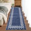 Garvee 5×7 Modern Checkerboard Washable Rug for Entryway Indoor, Bordered Living Room Rug with Non Slip Backing, Stain Resistant Non Shedding Solid Color Area Rugs for Bedroom, Dining Room, Taupe(Scalloped|navy)