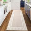 Garvee 5×7 Modern Checkerboard Washable Rug for Entryway Indoor, Bordered Living Room Rug with Non Slip Backing, Stain Resistant Non Shedding Solid Color Area Rugs for Bedroom, Dining Room, Taupe(Checkered|beige)