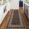 Garvee 5×7 Modern Checkerboard Washable Rug for Entryway Indoor, Bordered Living Room Rug with Non Slip Backing, Stain Resistant Non Shedding Solid Color Area Rugs for Bedroom, Dining Room, Taupe(Scalloped|brown)