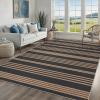 Garvee 5×7 Washable Easy Jute Area Rugs for Living Room, Bedroom, High Traffic Foldable Rug, Distressed Diamond Checkered Office Carpet, Non Slip Backing Farmhouse Floor Cover, Black and Tan(Striped|black&brown)