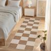 Garvee 5×7 Washable Easy Jute Area Rugs for Living Room, Bedroom, High Traffic Foldable Rug, Distressed Diamond Checkered Office Carpet, Non Slip Backing Farmhouse Floor Cover, Black and Tan(Checkerboard|brown)
