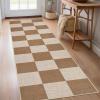 Garvee 5×7 Washable Easy Jute Area Rugs for Living Room, Bedroom, High Traffic Foldable Rug, Distressed Diamond Checkered Office Carpet, Non Slip Backing Farmhouse Floor Cover, Black and Tan(Checkerboard|brown)