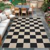 Garvee 5×7 Washable Easy Jute Area Rugs for Living Room, Bedroom, High Traffic Foldable Rug, Distressed Diamond Checkered Office Carpet, Non Slip Backing Farmhouse Floor Cover, Black and Tan(Checkerboard|black & Natural)