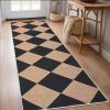 Garvee 5×7 Washable Easy Jute Area Rugs for Living Room, Bedroom, High Traffic Foldable Rug, Distressed Diamond Checkered Office Carpet, Non Slip Backing Farmhouse Floor Cover, Black and Tan(Diamond|black&brown)