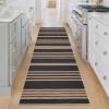Garvee 5×7 Washable Easy Jute Area Rugs for Living Room, Bedroom, High Traffic Foldable Rug, Distressed Diamond Checkered Office Carpet, Non Slip Backing Farmhouse Floor Cover, Black and Tan(Striped|black/Brown)