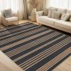 Garvee 5×7 Washable Easy Jute Area Rugs for Living Room, Bedroom, High Traffic Foldable Rug, Distressed Diamond Checkered Office Carpet, Non Slip Backing Farmhouse Floor Cover, Black and Tan(Striped|black&brown)