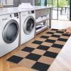 Garvee 5×7 Washable Easy Jute Area Rugs for Living Room, Bedroom, High Traffic Foldable Rug, Distressed Diamond Checkered Office Carpet, Non Slip Backing Farmhouse Floor Cover, Black and Tan(Checkerboard|black&brown)