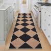 Garvee 5×7 Washable Easy Jute Area Rugs for Living Room, Bedroom, High Traffic Foldable Rug, Distressed Diamond Checkered Office Carpet, Non Slip Backing Farmhouse Floor Cover, Black and Tan(Diamond|black&brown)