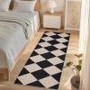 Garvee 5×7 Washable Easy Jute Area Rugs for Living Room, Bedroom, High Traffic Foldable Rug, Distressed Diamond Checkered Office Carpet, Non Slip Backing Farmhouse Floor Cover, Black and Tan(Diamond|black&natural)