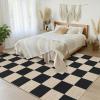Garvee 5×7 Washable Easy Jute Area Rugs for Living Room, Bedroom, High Traffic Foldable Rug, Distressed Diamond Checkered Office Carpet, Non Slip Backing Farmhouse Floor Cover, Black and Tan(Checkerboard|black & Natural)