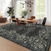 Garvee Textured 5×7 Living Room Rugs Modern Solid Color Washable Bedroom Rug, Non Slip Non Shedding Contemporary Accent Rug Stain Resistant Low Pile Farmhouse Mats for Nursery, Dining Room, Brown(Floral|black)