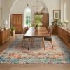 Garvee Washable Rug Blue Brown 8×10 Area Rug for Living Room Vintage Border Style Flat Pile Indoor Rug for Bedroom Dining Room Decor， Blue Brown(Vintage – Red)
