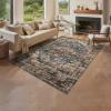 Garvee Washable Rug Blue Brown 8×10 Area Rug for Living Room Vintage Border Style Flat Pile Indoor Rug for Bedroom Dining Room Decor， Blue Brown(Vintage – Blue Brown)