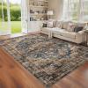 Garvee Washable Rug Blue Brown 8×10 Area Rug for Living Room Vintage Border Style Flat Pile Indoor Rug for Bedroom Dining Room Decor， Blue Brown(Vintage – Blue Brown)