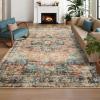 Garvee Washable Rug Blue Brown 8×10 Area Rug for Living Room Vintage Border Style Flat Pile Indoor Rug for Bedroom Dining Room Decor， Blue Brown(Vintage – Green/Brown)