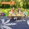Garvee Waterproof Outdoor Rug 9×12 for Patio, Reversible Modern Area Rug, Large Plastic Straw Mat for Camping, RV, Porch, Backyard, Deck, Picnic, Beach, Black & Brown(Blue & White)