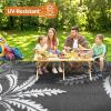 Garvee Waterproof Outdoor Rug 9×12 for Patio, Reversible Modern Area Rug, Large Plastic Straw Mat for Camping, RV, Porch, Backyard, Deck, Picnic, Beach, Black & Brown(Grey & White)