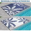 Garvee Waterproof Outdoor Rug 9×12 for Patio, Reversible Modern Area Rug, Large Plastic Straw Mat for Camping, RV, Porch, Backyard, Deck, Picnic, Beach, Black & Brown(Blue & White)