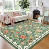 Garvee 10×13 Vintage Area Rug for Bedroom, Large Living Room Rug with Non Slip Backing, Floral Border Stain Resistant Non Shedding Area Rugs Low Pile Soft Mats for Bedroom, Dining Room, Pink(Farmhouse|green)