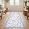 Garvee Floral Runner for Hallways Non Slip, 2×6 Washable Kitchen Runner Rug, Vintage Soft Thin Low Pile Carpet Mat for Girls Bedroom Bedside Laundry Bathroom Indoor Farmhouse Entryway Rugs, Pink(Cottagecore|blue)