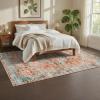 Garvee Washable Rug Blue Brown 8×10 Area Rug for Living Room Vintage Border Style Flat Pile Indoor Rug for Bedroom Dining Room Decor， Blue Brown(Vintage – Red)