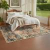 Garvee Washable Rug Blue Brown 8×10 Area Rug for Living Room Vintage Border Style Flat Pile Indoor Rug for Bedroom Dining Room Decor， Blue Brown(Vintage – Green/Brown)