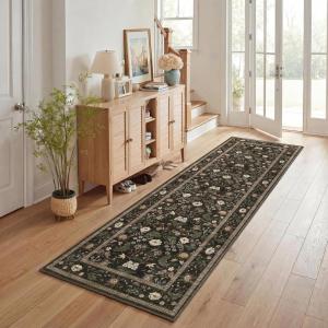 Garvee 10×13 Vintage Area Rug for Bedroom, Large Living Room Rug with Non Slip Backing, Floral Border Stain Resistant Non Shedding Area Rugs Low Pile Soft Mats for Bedroom, Dining Room, Pink(Cottage|chocolate Brown)
