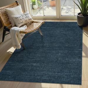 Garvee 5×7 Washable Area Rug for Living Room, Neutral Throw Rugs with Rubber Backing, Non Shedding Stain Resistant Modern Solid Color Rug Low Pile Ultra Soft Foldable Mats for Nursery Bedroom, Beige(Neutral|blue)