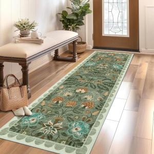 Garvee 8×10 Area Rugs for Living Room 8×10 Floral Washable Rug Vintage Soft Floor Cover Indoor Non Slip Boho Carpet Low Pile Non-Shedding Foldable Rugs for Bedroom Nursery Farmhouse Dorm, Sage(Sage)