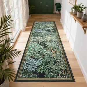 Garvee Forest Rugs 9×12, Washable Soft Non Slip Area Rug for Living Room, Botanical Low Pile Soft Bedroom Rugs Indoor Farmhouse Stain Resistant Floor Rug for Dining Room Office, Dark Green(Forest|light Green)
