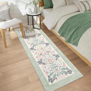 Garvee Pink Bedroom Rug for Girls Room Decor, 8×10 Washable Cute Playroom Nursery Rug, Soft Floral Low Pile Throw Carpet for Kids Living Dining Room, Indoor Farmhouse Floor Rugs for Home Office(Farmhouse|green)