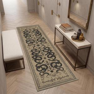 Garvee Snake Gothic 6×9 Area Rug Dark Whimsical Moody Witchy Unique Soft Thin Large Carpet for Living Room Bedroom Dining Room Playroom Indoor Decor Low Pile TPE Backing Taupe(Taupe)