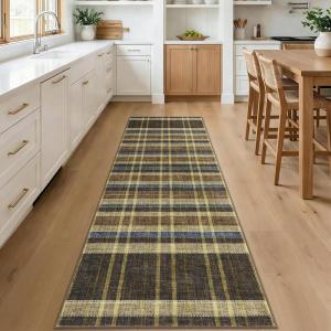 Garvee Washable 5×7 Area Rug for Living Room, Plaid Checkered Non Slip Bedroom Rugs, Ultra Thin Low Pile Striped Indoor Carpet for Dining Room Office, Modern Home Decor Rugs, Taupe(Plaid Modern|brown)