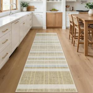 Garvee Washable 5×7 Area Rug for Living Room, Plaid Checkered Non Slip Bedroom Rugs, Ultra Thin Low Pile Striped Indoor Carpet for Dining Room Office, Modern Home Decor Rugs, Taupe(Plaid Modern|taupe)