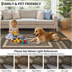 Garvee Washable Non Slip 5×7 Area Rug, Imitation Braided Living Room Carpet, Stain Resistant Low Profile Mat, Vintage Farmhouse Throw Rug for Bedroom Dining Room Under Coffee Table(Grey)