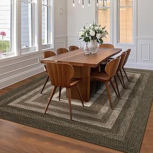 Garvee Washable Non Slip 5×7 Area Rug, Imitation Braided Living Room Carpet, Stain Resistant Low Profile Mat, Vintage Farmhouse Throw Rug for Bedroom Dining Room Under Coffee Table(Brown)