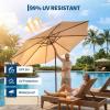 Garvee 10FT Patio Umbrella with 32 Solar LED Lights, Outdoor Table Market Umbrella with Tilt and Crank, 8 Sturdy Iron Ribs Sun Shade for Garden, Deck, Backyard and Pool, Turquoise Blue(Beige)