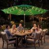 Garvee 10FT Patio Umbrella with 32 Solar LED Lights, Outdoor Table Market Umbrella with Tilt and Crank, 8 Sturdy Iron Ribs Sun Shade for Garden, Deck, Backyard and Pool, Turquoise Blue(Dark Green)