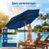 Garvee 10FT Patio Umbrella with 32 Solar LED Lights, Outdoor Table Market Umbrella with Tilt and Crank, 8 Sturdy Iron Ribs Sun Shade for Garden, Deck, Backyard and Pool, Turquoise Blue(Navy Blue)