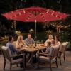 Garvee 10FT Patio Umbrella with 32 Solar LED Lights, Outdoor Table Market Umbrella with Tilt and Crank, 8 Sturdy Iron Ribs Sun Shade for Garden, Deck, Backyard and Pool, Turquoise Blue(Red)