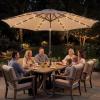Garvee 10FT Patio Umbrella with 32 Solar LED Lights, Outdoor Table Market Umbrella with Tilt and Crank, 8 Sturdy Iron Ribs Sun Shade for Garden, Deck, Backyard and Pool, Turquoise Blue(Beige)